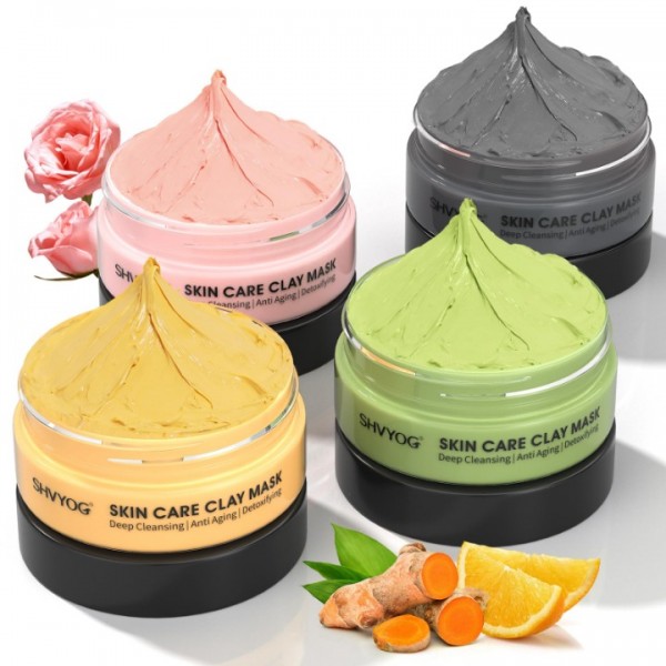 SHVYOG 4Pcs Face Mask Set - Turmeric Clay Mask, Vi...